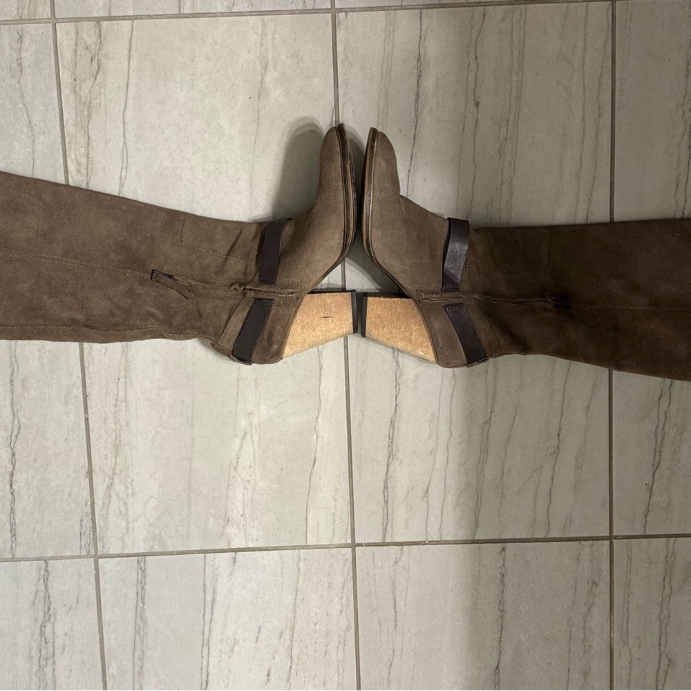 Brown Suede Knee-High Boots